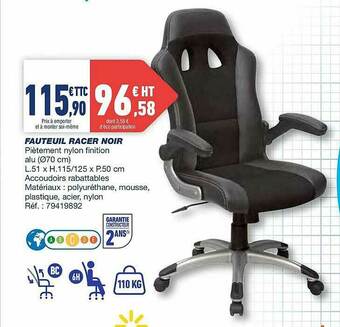 Bureau Vallée Fauteuil Racer Noir offre
