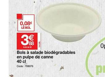 Promocash Bols à Salade Biodégradables En Pulpe De Canne 40 Cl offre