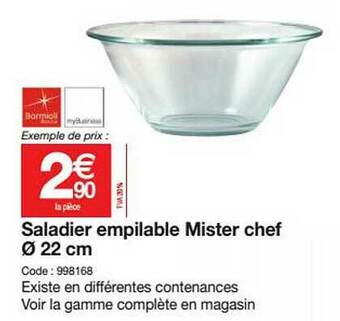 Promocash Saladier Empilable Mister Chef 22 Cm offre