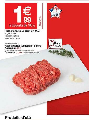 Promocash Haché Tartare Pur Boeuf 5% M.g., Race à Viande (limousin - Salers - Aubrac) offre
