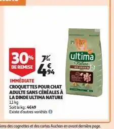 Auchan Supermarché Croquettes pour chat adulte sans céréales à la dinde ultima nature offre