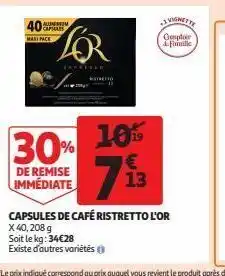 Auchan Supermarché Capsules de café ristretto l'or offre