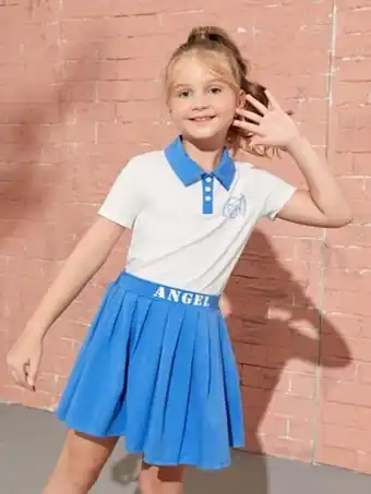 SheIn Shein fille polo à imprimé lettre & jupe plissée offre