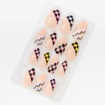 Claire's Faux ongles autocollants stiletto pastel à carreaux rétro - lot de 24 offre
