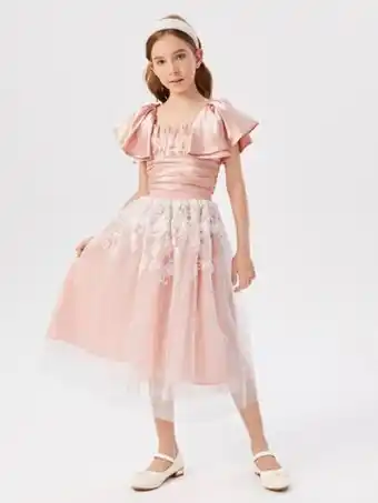 SheIn Shein fille top à ruché à manches papillon & jupe à applique à maille offre