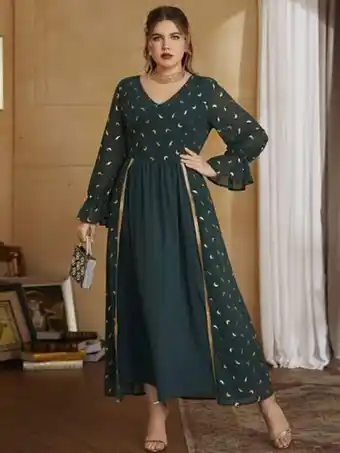Robe longue scintillante col en v