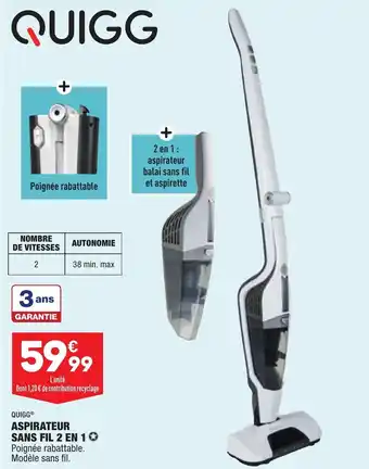 ALDI Aspirateur sans fil 2 en 1 QUIGG offre