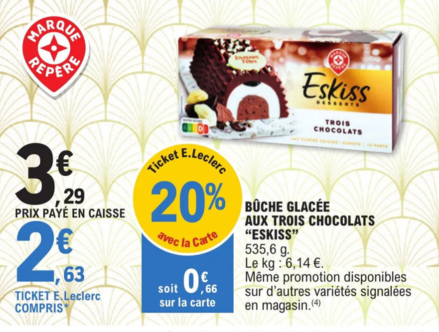 Promo Bûche glacée aux trois chocolats \