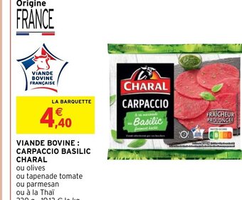 Intermarché Viande Bovine Carpaccio Basilic Charal offre