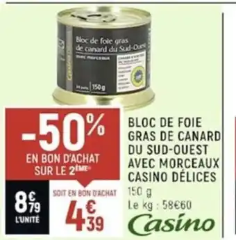 Spar Bloc de Foie Gras de Canard Du Sud-Ouest Avec Morceaux Casino Delices offre