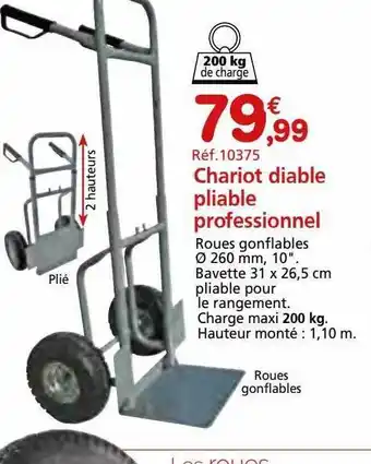 Provence Outillage Chariot diable pliable professionnel offre