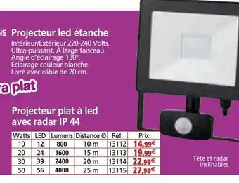 Provence Outillage Projecteur plat à led avec radar ip 44 offre