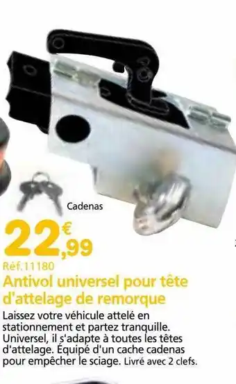 Provence Outillage Antivol universel pour tête d'attelage de remorque offre