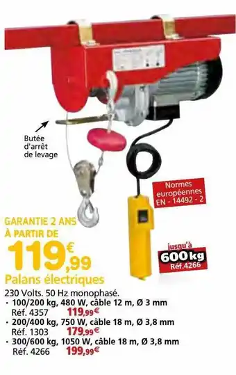 Provence Outillage Palans électriques offre