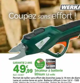 Provence Outillage Sécateur à batterie lithium 3,6 volts offre