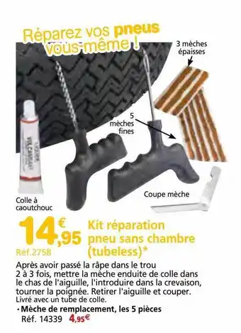 Provence Outillage Kit réparation pneu sans chambre (tubeless) offre
