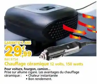 Provence Outillage Chauffage céramique 12 volts, 150 watts offre