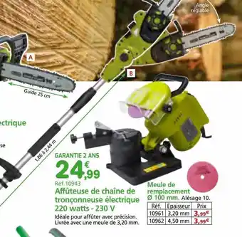 Provence Outillage Affûteuse de chaîne de tronçonneuse électrique 220 watts - 230 v, meule de remplacement ø 100 mm offre