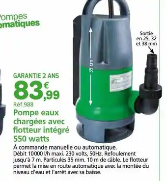 Pompe eaux chargées avec flotteur intégré 550 watts