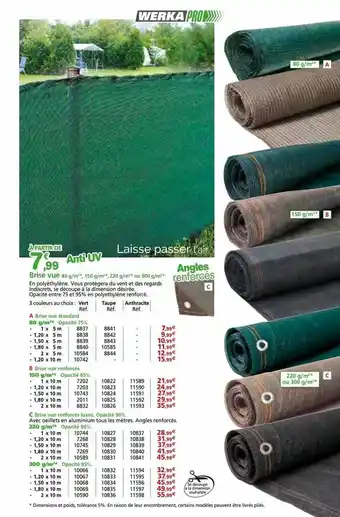 Provence Outillage Brise vue 80 g-m², 150 g-m², 220 g-m² ou 300 g-m² werka pro offre