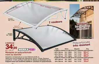 Provence Outillage Marquise en polycarbonate noire ou blanche werka pro offre