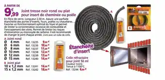 Provence Outillage Joint tresse noir rond ou plat pour insert de cheminée ou poêle offre
