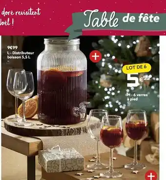 Gifi Distributeur boisson 5,5l, 6 verres à pied offre