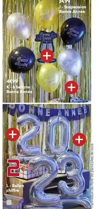 Suspension bonne année, 6 ballons bonne année, ballon chiffre