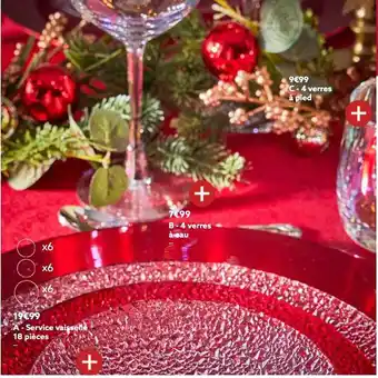 Gifi 4 verres à pied, 4 verres à eau, service vaisselle 18 pièces offre