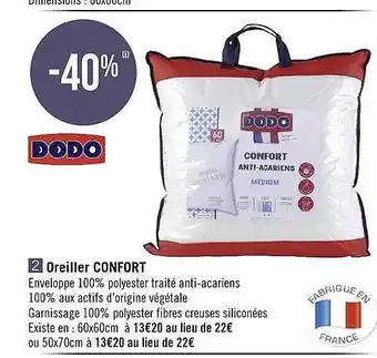 Géant Casino Oreiller confort dodo offre