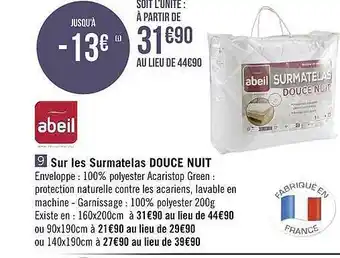 Géant Casino Les surmatelas douce nuit abeil offre