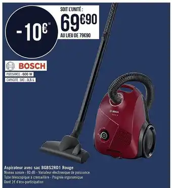 Géant Casino Aspirateur avec sac bgbs2rd1 rouge bosch offre