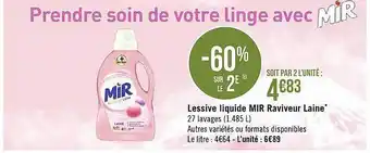Géant Casino Lessive liquide mir raviveur laine offre
