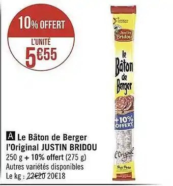 Géant Casino Le bâton de berger l'original justin bridou offre