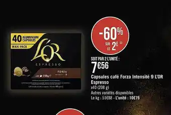 Géant Casino Caspules café forza intensité 9 l'or espresso offre