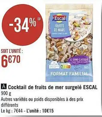 Géant Casino Cockatil de fruits de mer surgelé escal offre