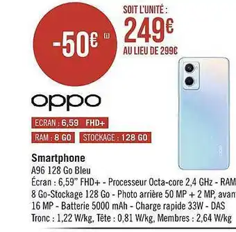 Géant Casino Smartphone oppo a96 128 go bleu offre