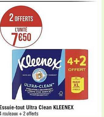 Géant Casino Essuie-tout ultra clean kleenex offre