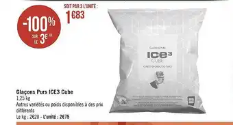 Géant Casino Glaçons purs ice3 cube -100% sur le 3e offre