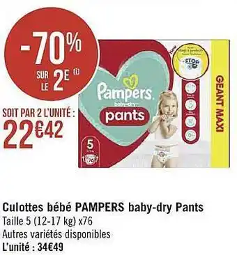 Géant Casino Culottes bébé pampers baby-dry pants offre