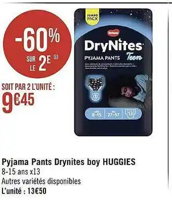 Géant Casino Pyjama pants drynites boy huggies offre