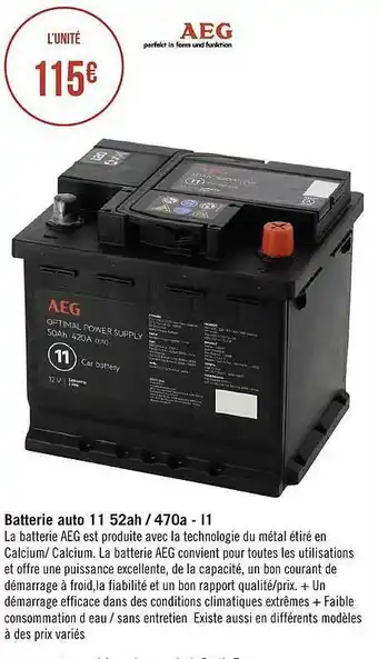 Géant Casino Batterie auto 11 52ah-470a - 11 aeg offre
