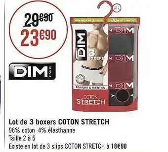 Géant Casino Lot de 3 boxers coton stretch dim paris offre