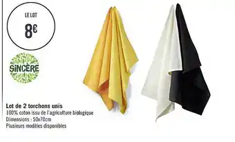 Géant Casino Lot de 2 torchons unis sincère offre