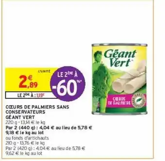 Cœurs de palmiers sans conservateurs géant vert