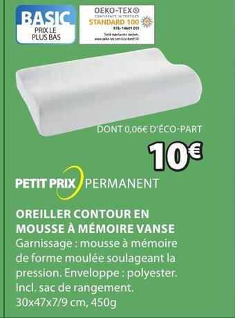 JYSK Oreiller Contour En Mousse a Memoire Vanse offre