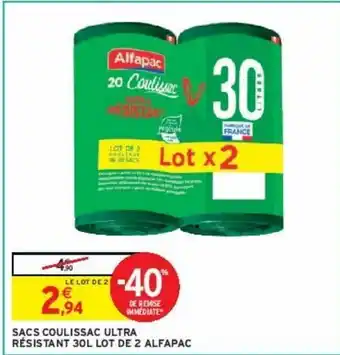 Intermarché Hyper Sacs coulissac ultra résistant 30l lot de 2 alfapac offre