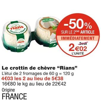Monoprix Rians le crottin de chèvre offre