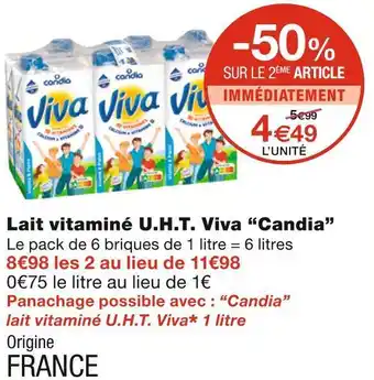 Monoprix Candia lait vitaminé u.h.t. viva offre