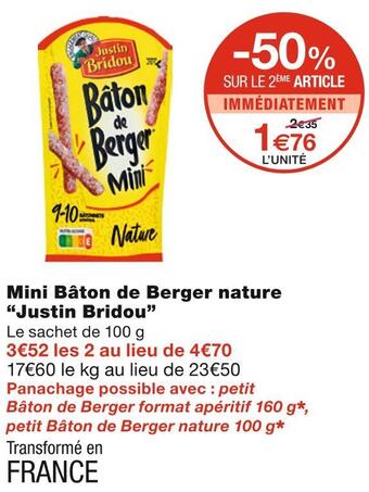 Monoprix Justin bridou mini bâton de berger nature offre